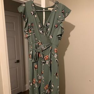 Sage green dress with tie up & zip up closure